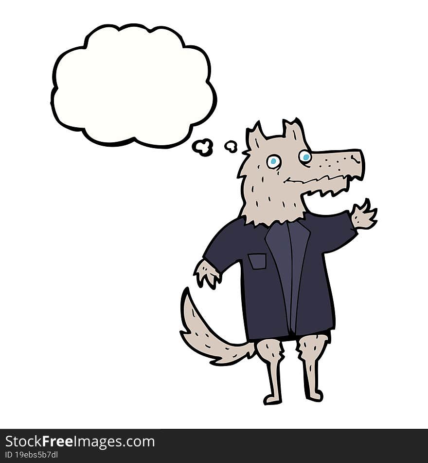 Cartoon Wolf Businessman With Thought Bubble