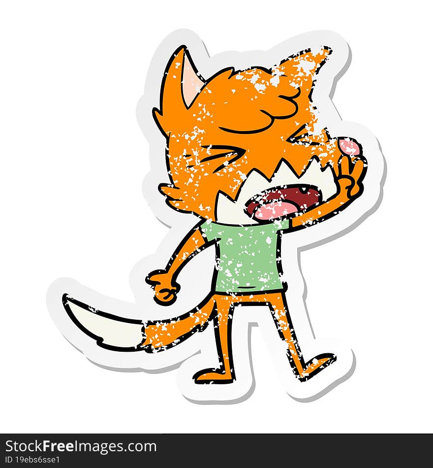 distressed sticker of a angry cartoon fox