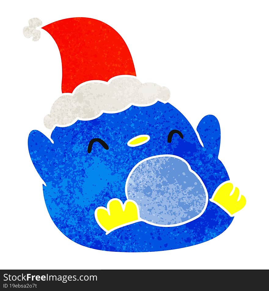 christmas retro cartoon of kawaii penguin