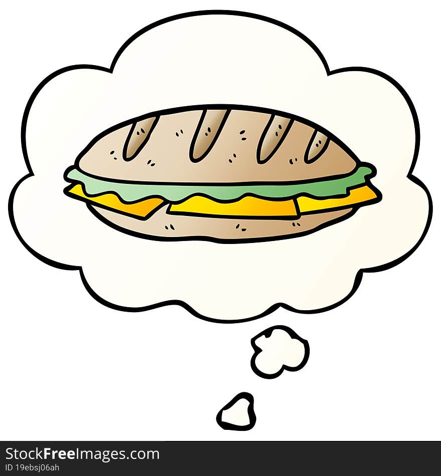 cartoon cheese sandwich with thought bubble in smooth gradient style