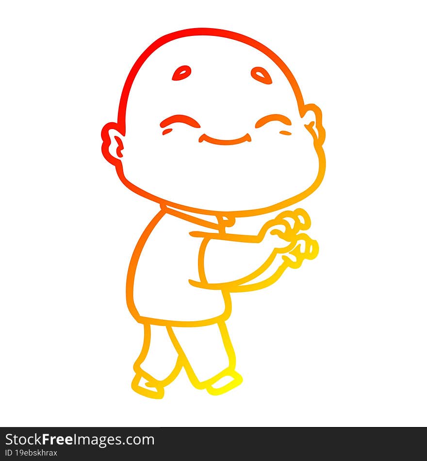 Warm Gradient Line Drawing Cartoon Happy Bald Man