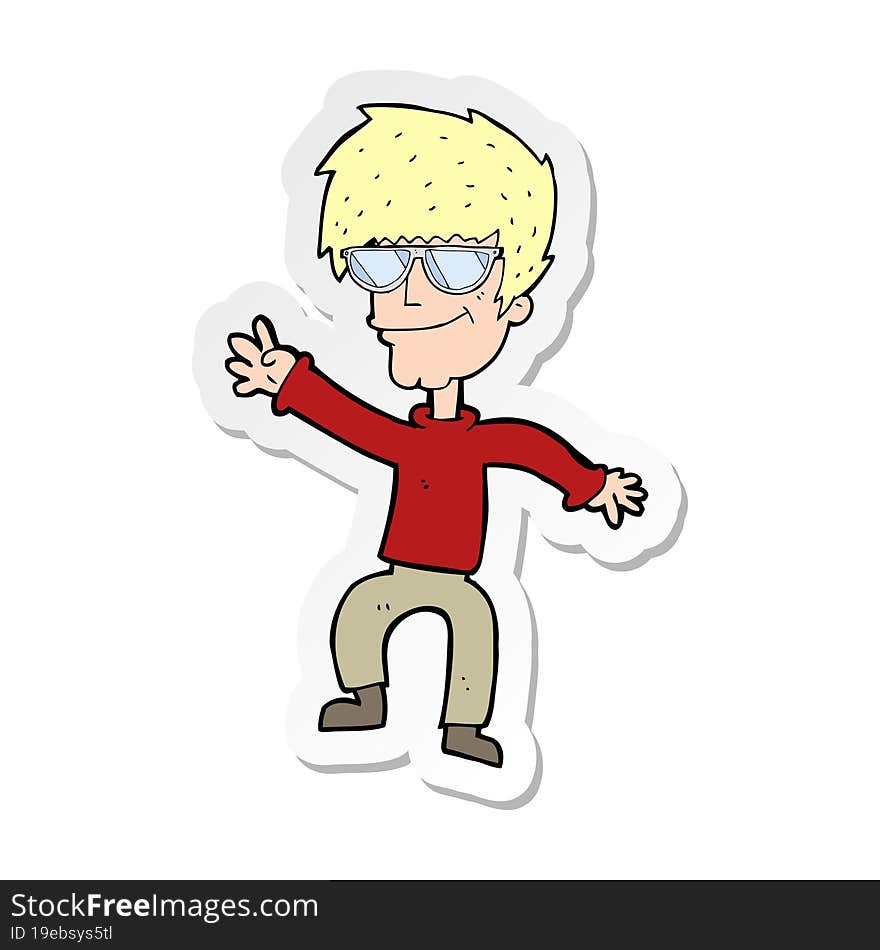 Sticker Of A Cartoon Waving Cool Guy