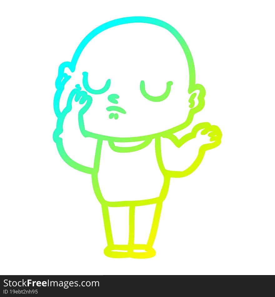 cold gradient line drawing of a cartoon bald man