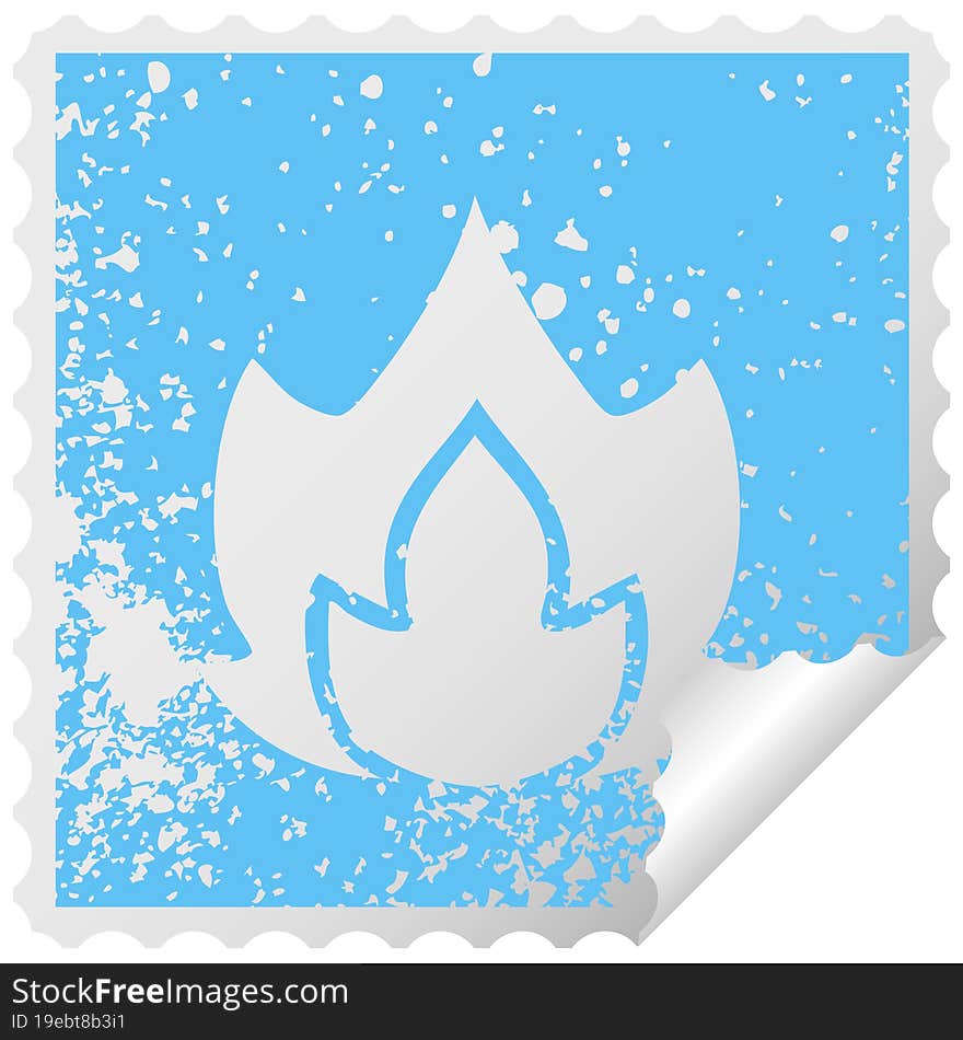 distressed square peeling sticker symbol fire