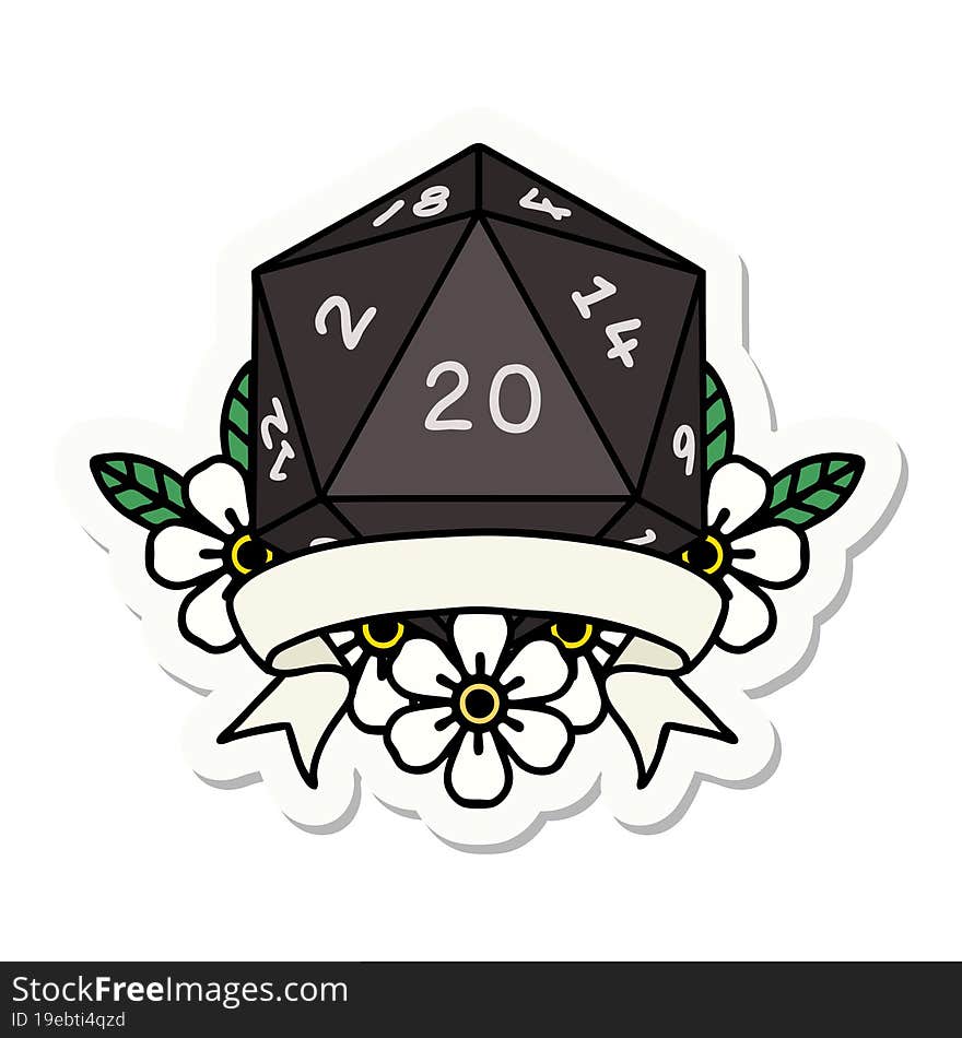 Natural 20 Critical Hit D20 Dice Roll Sticker