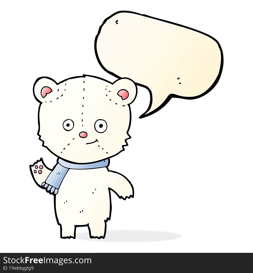 cartoon polar bear waving with speech bubble