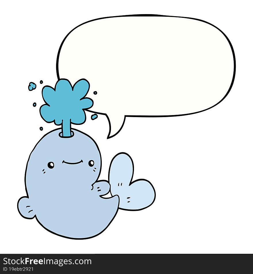 cartoon whale spouting water and speech bubble