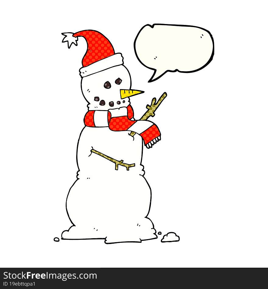 freehand drawn comic book speech bubble cartoon snowman