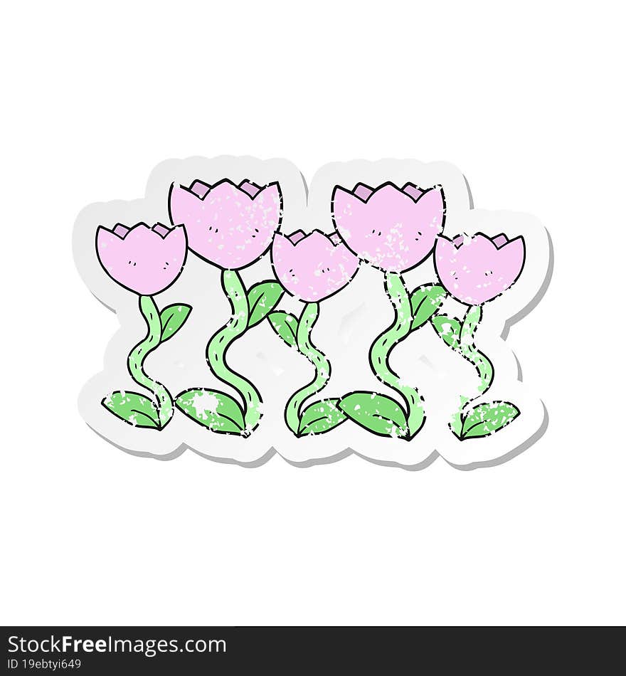 retro distressed sticker of a cartoon flowers