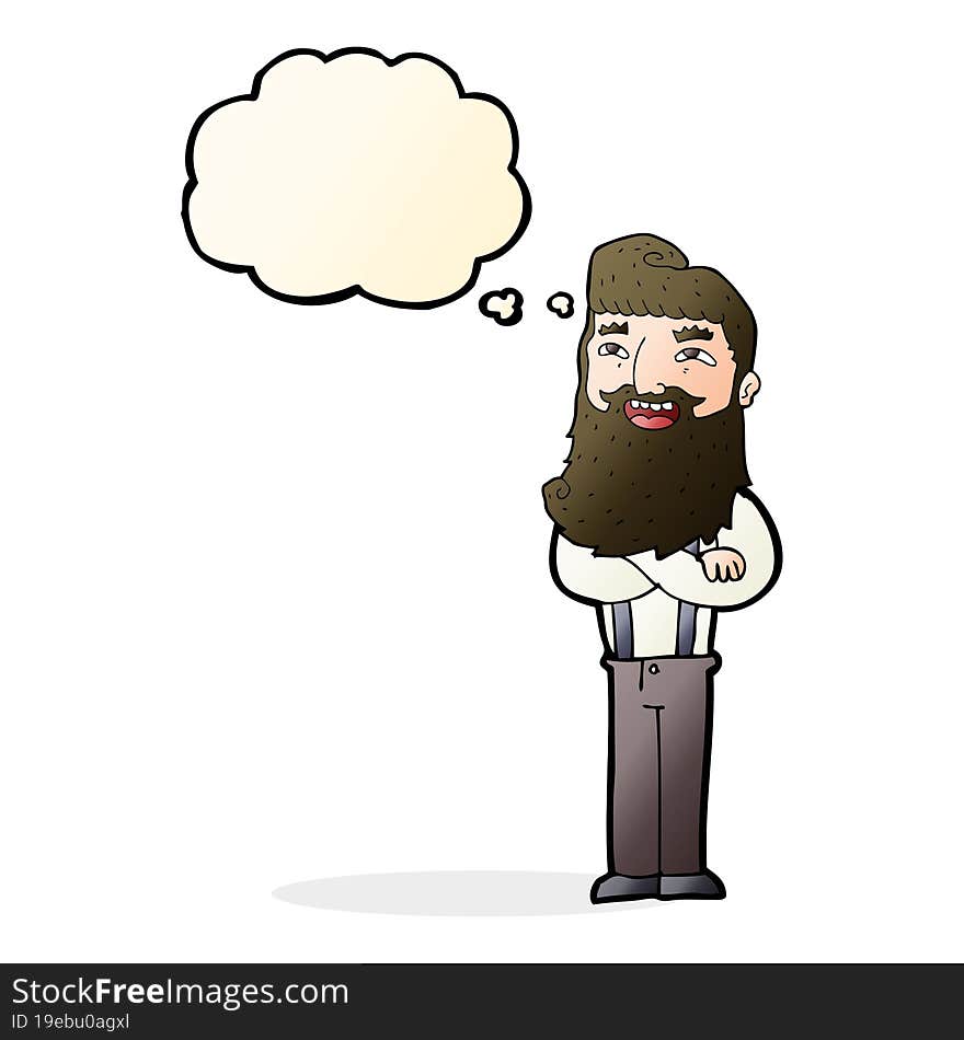 cartoon happy man with beard with thought bubble