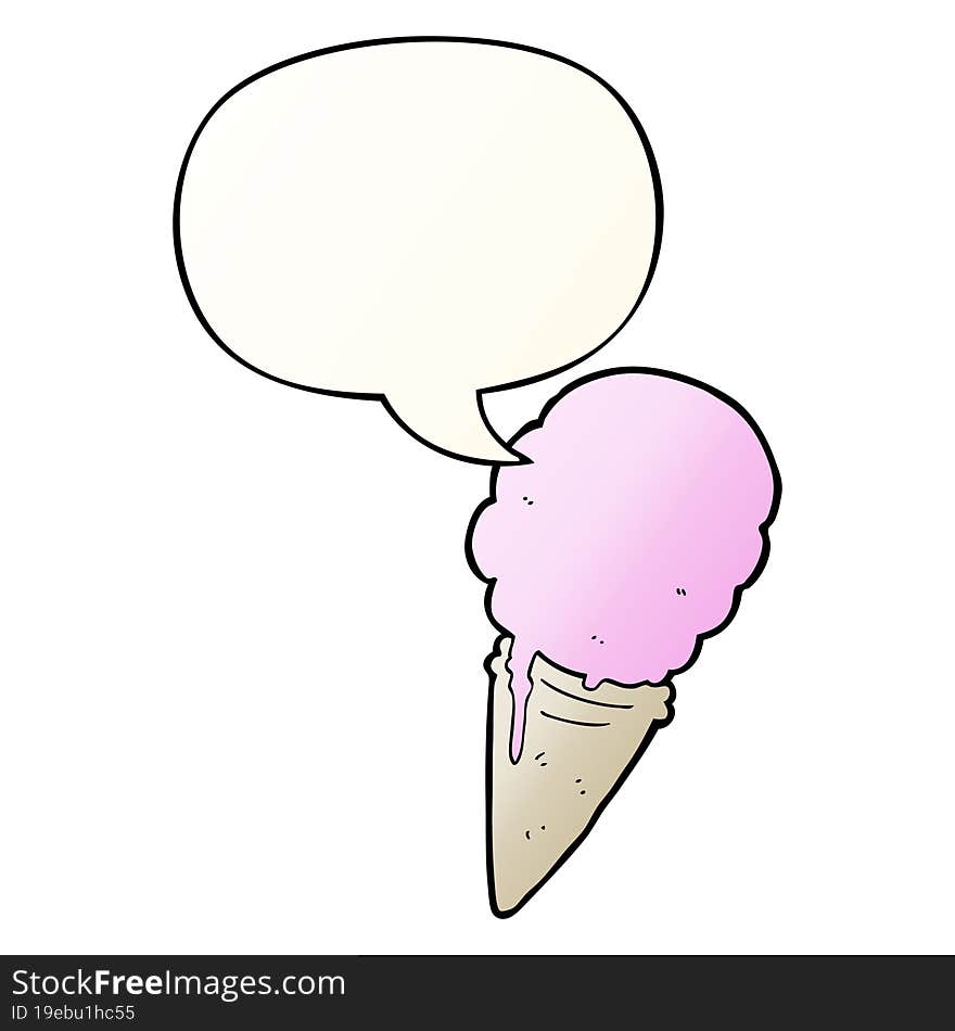 cartoon ice cream and speech bubble in smooth gradient style