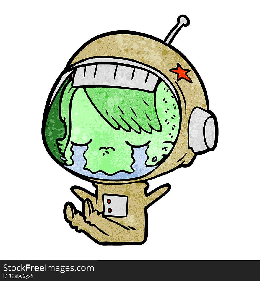 cartoon crying astronaut girl. cartoon crying astronaut girl