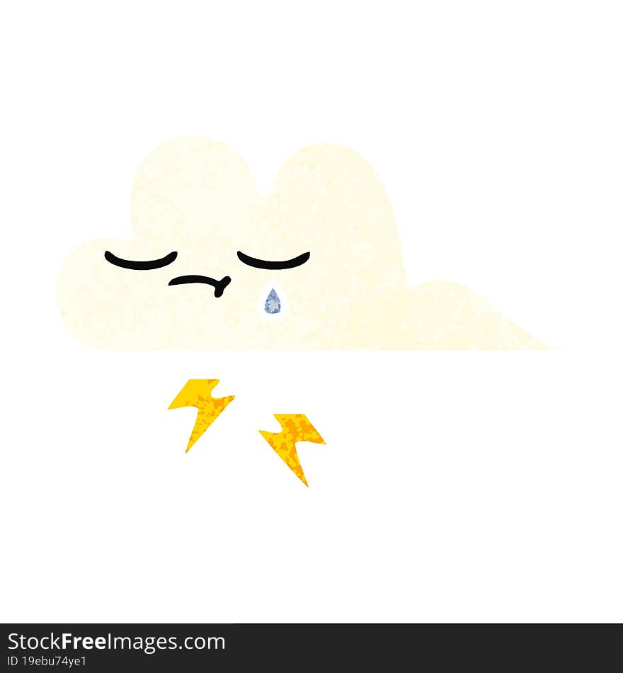 retro illustration style cartoon thunder cloud