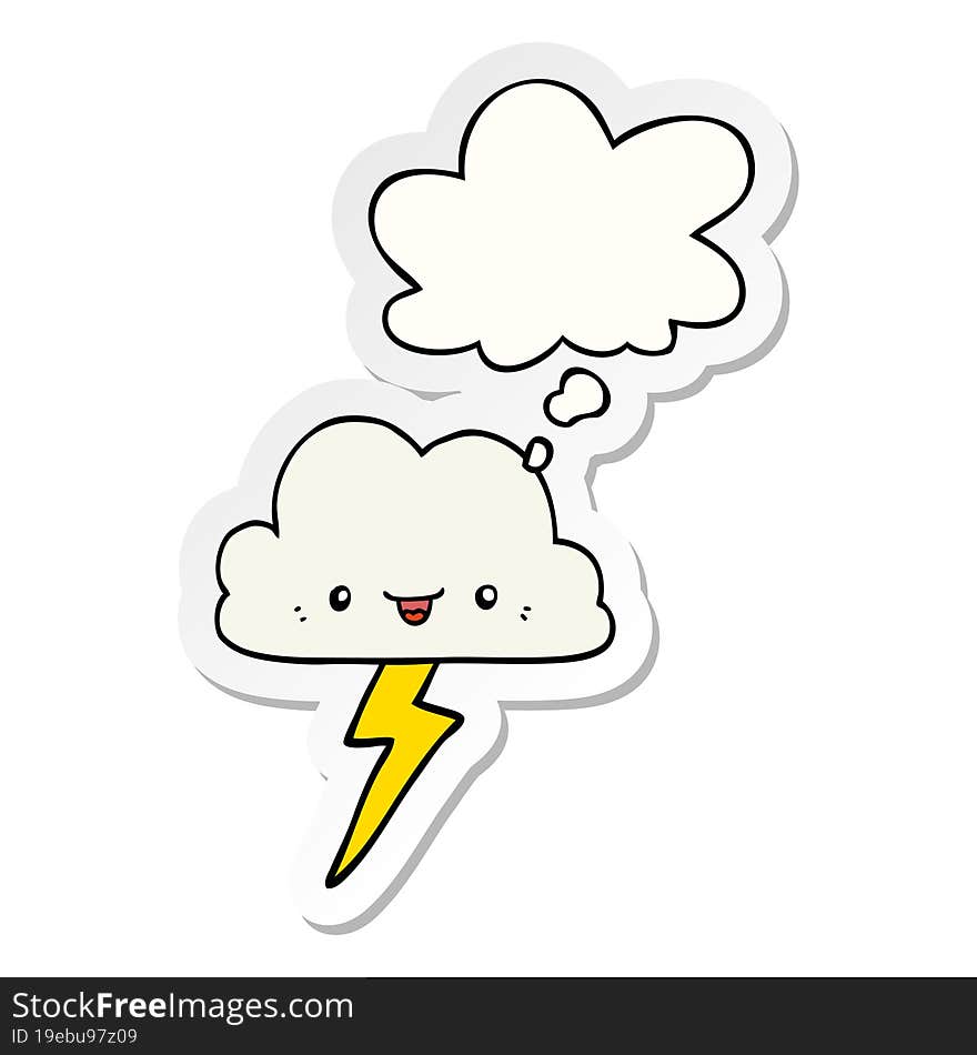 Cartoon Storm Cloud And Thought Bubble As A Printed Sticker