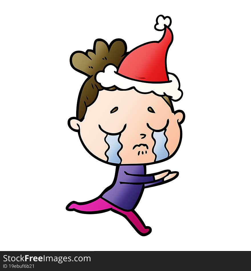 gradient cartoon of a crying woman wearing santa hat