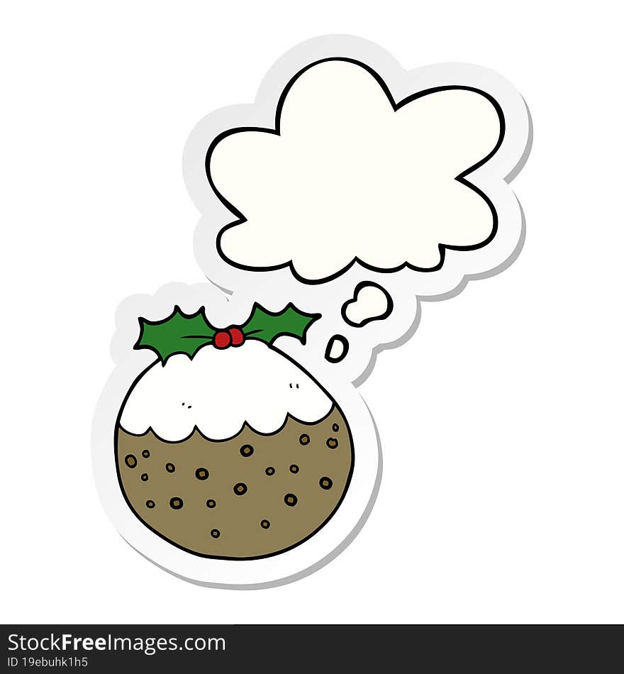 cartoon christmas pudding and thought bubble as a printed sticker