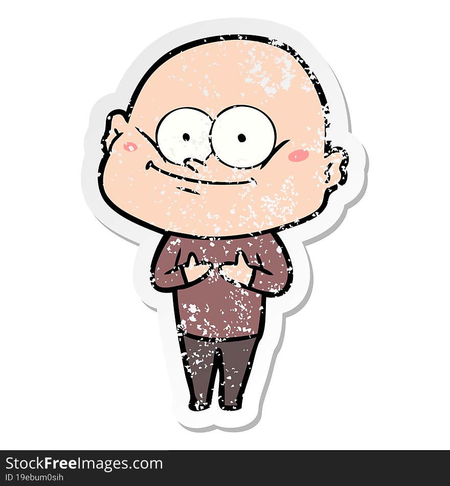 distressed sticker of a cartoon bald man staring