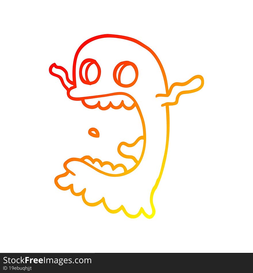 warm gradient line drawing of a cartoon spooky ghost