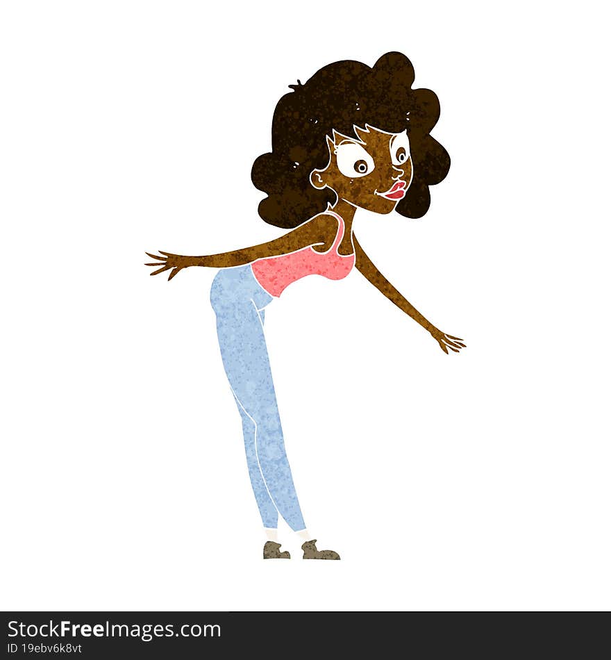 cartoon woman reaching to pick something up