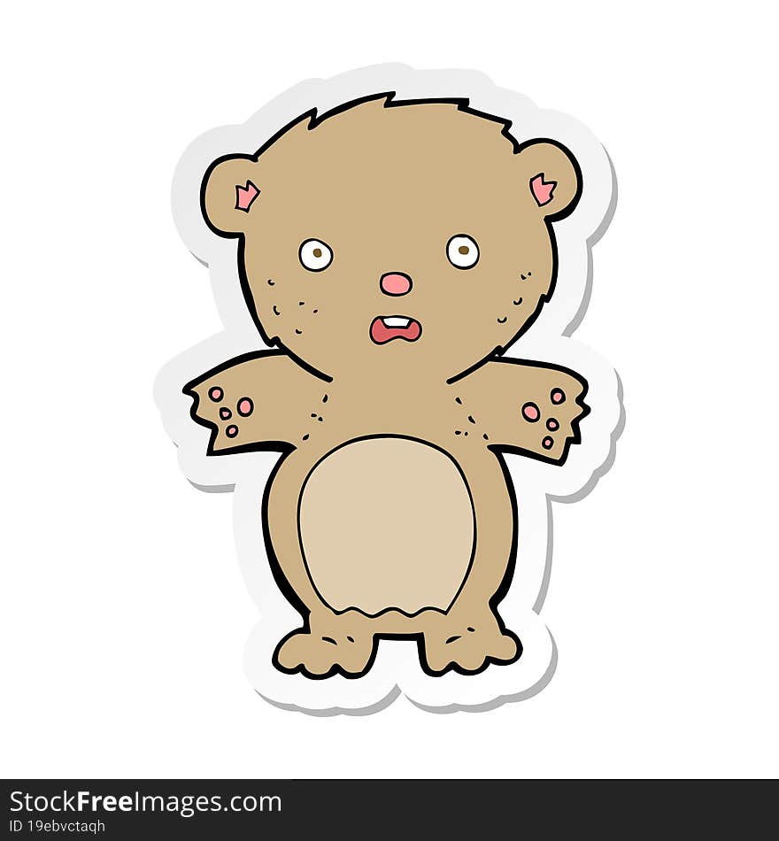 sticker of a frightened teddy bear cartoon