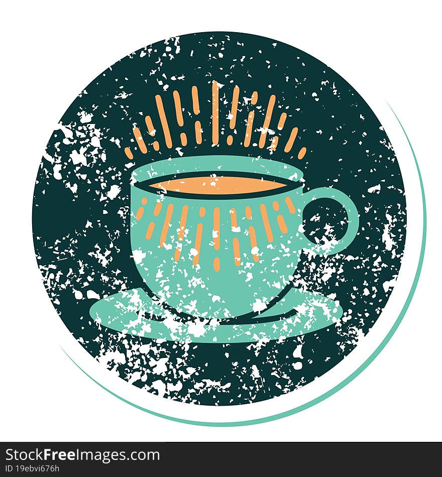 distressed sticker tattoo style icon of cup of coffee