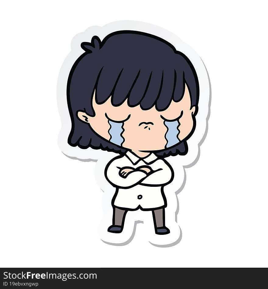 sticker of a cartoon woman crying