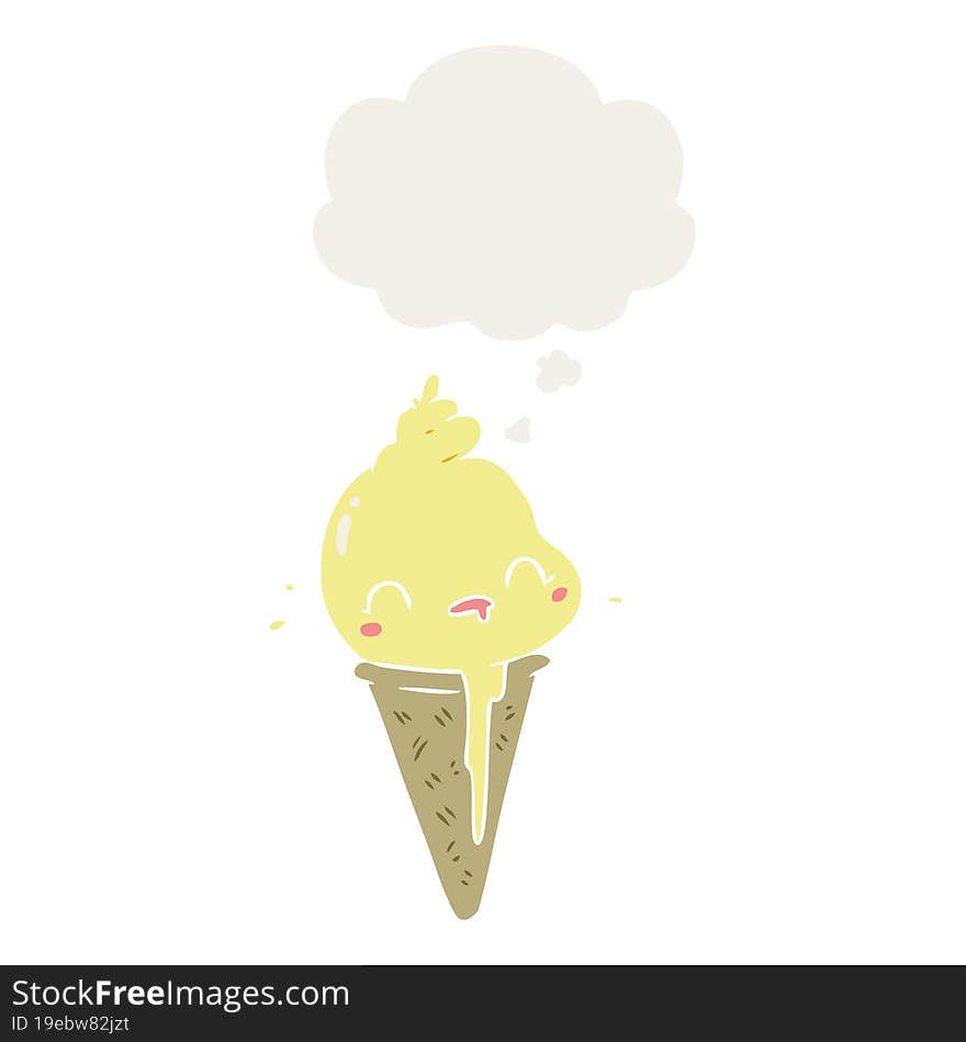 cute cartoon ice cream and thought bubble in retro style