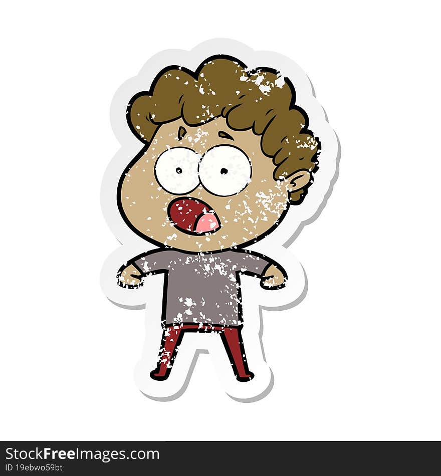 distressed sticker of a cartoon man gasping in surprise