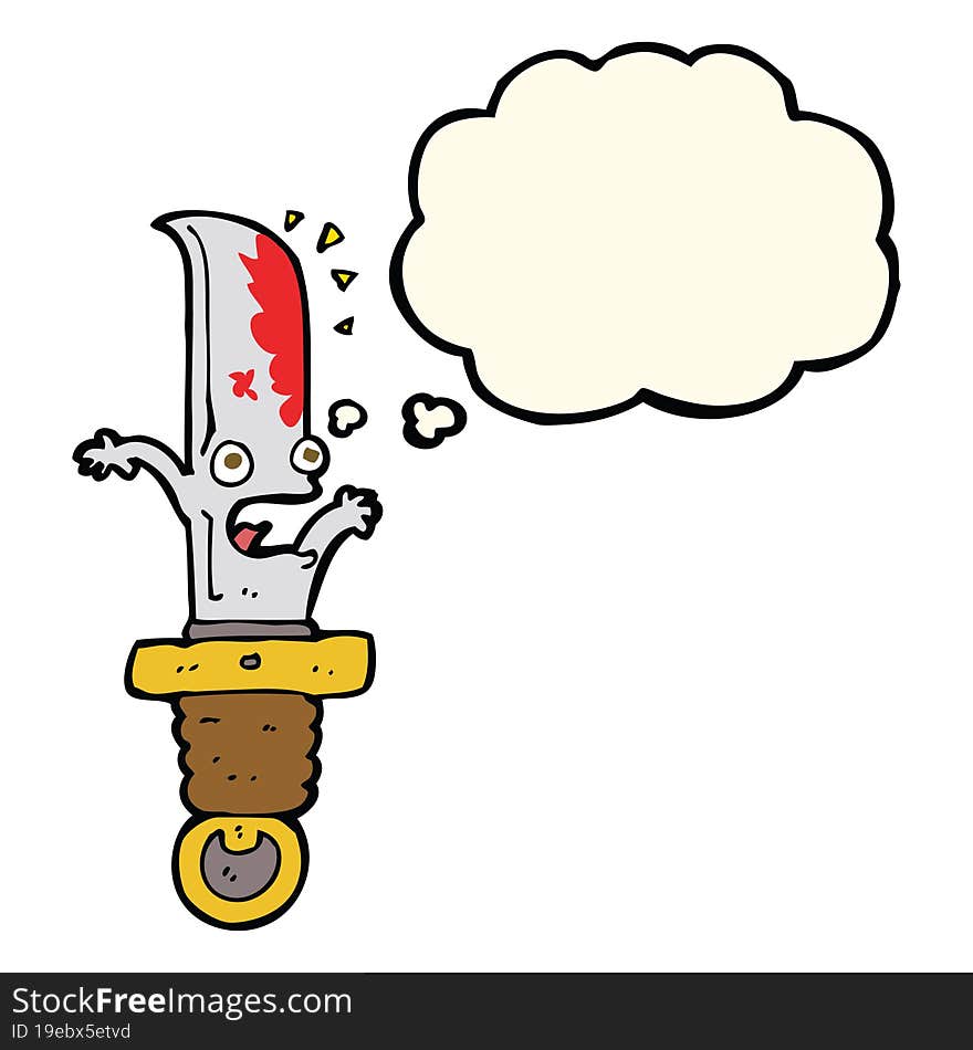 cartoon frightened knife with thought bubble