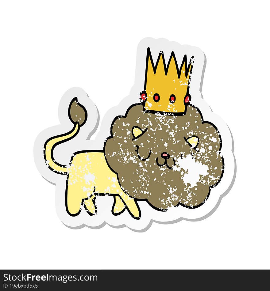 Distressed Sticker Of A Cartoon Lion With Crown