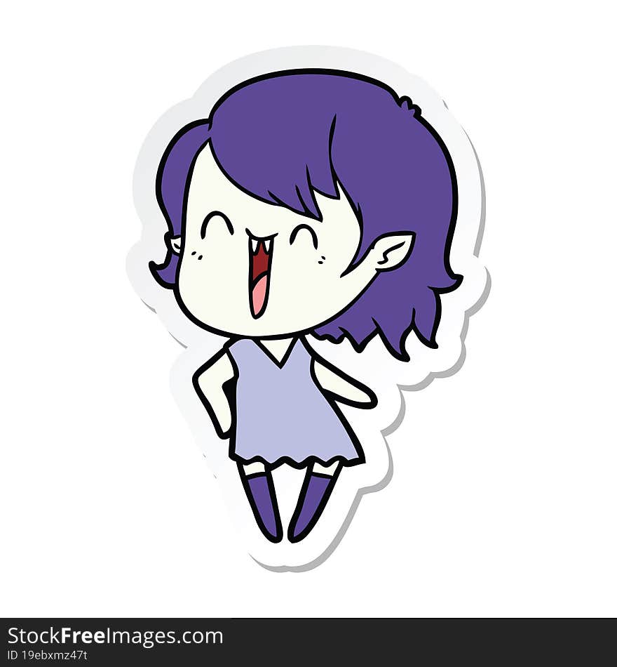 sticker of a cute cartoon happy vampire girl