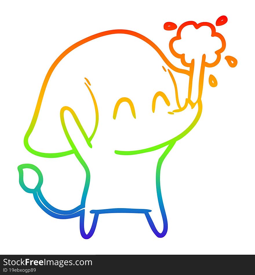 rainbow gradient line drawing cute cartoon elephant spouting water