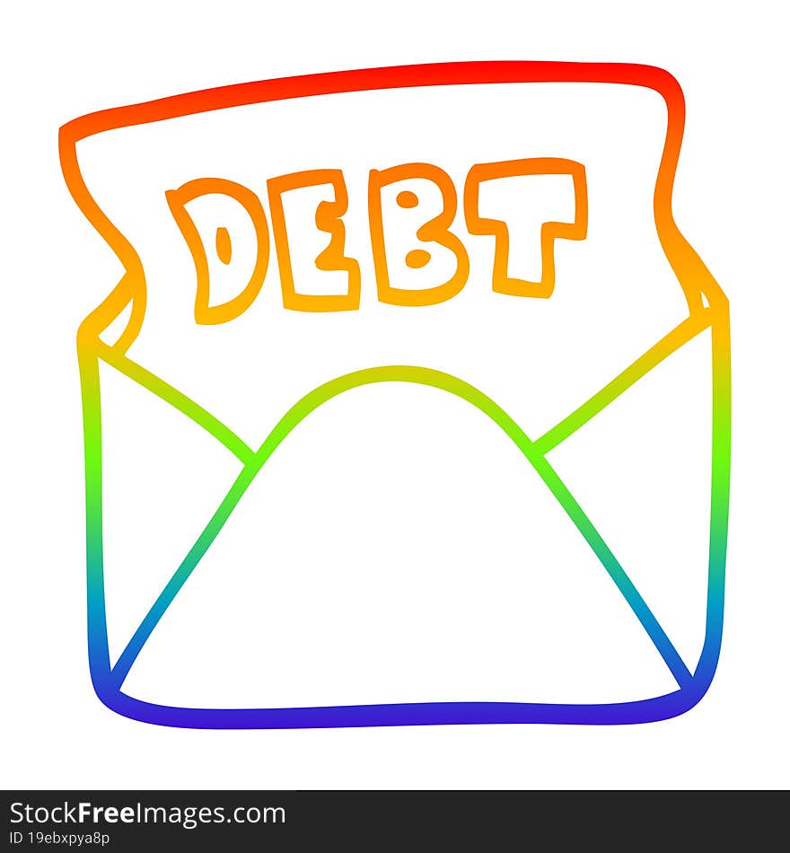 rainbow gradient line drawing of a cartoon debt letter