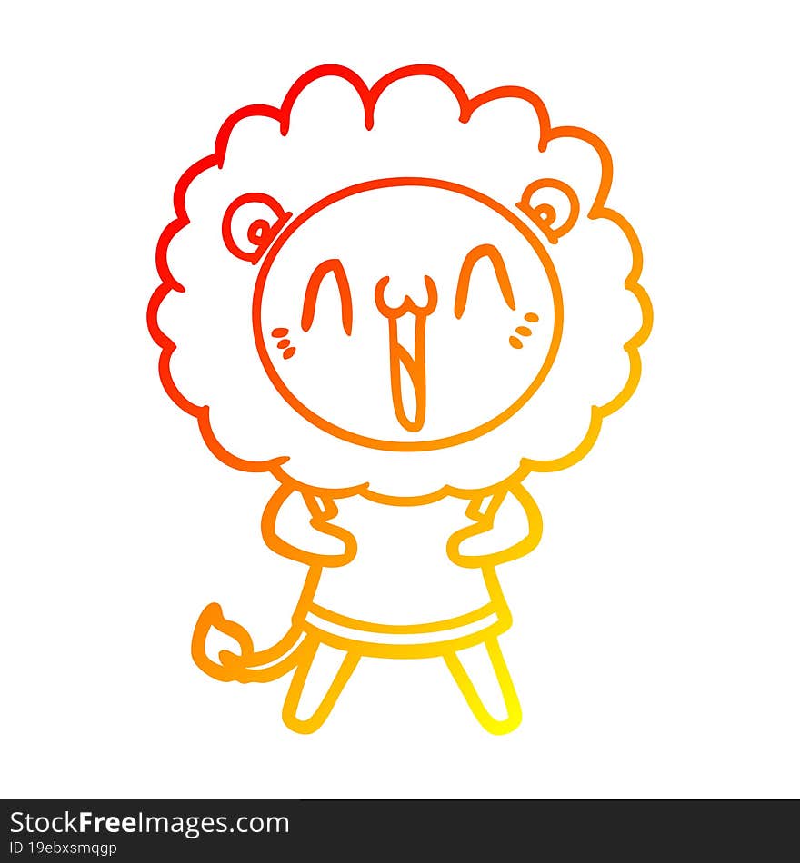 warm gradient line drawing of a happy cartoon lion