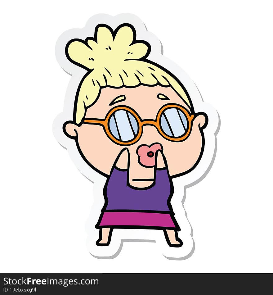 sticker of a cartoon woman wearing spectacles