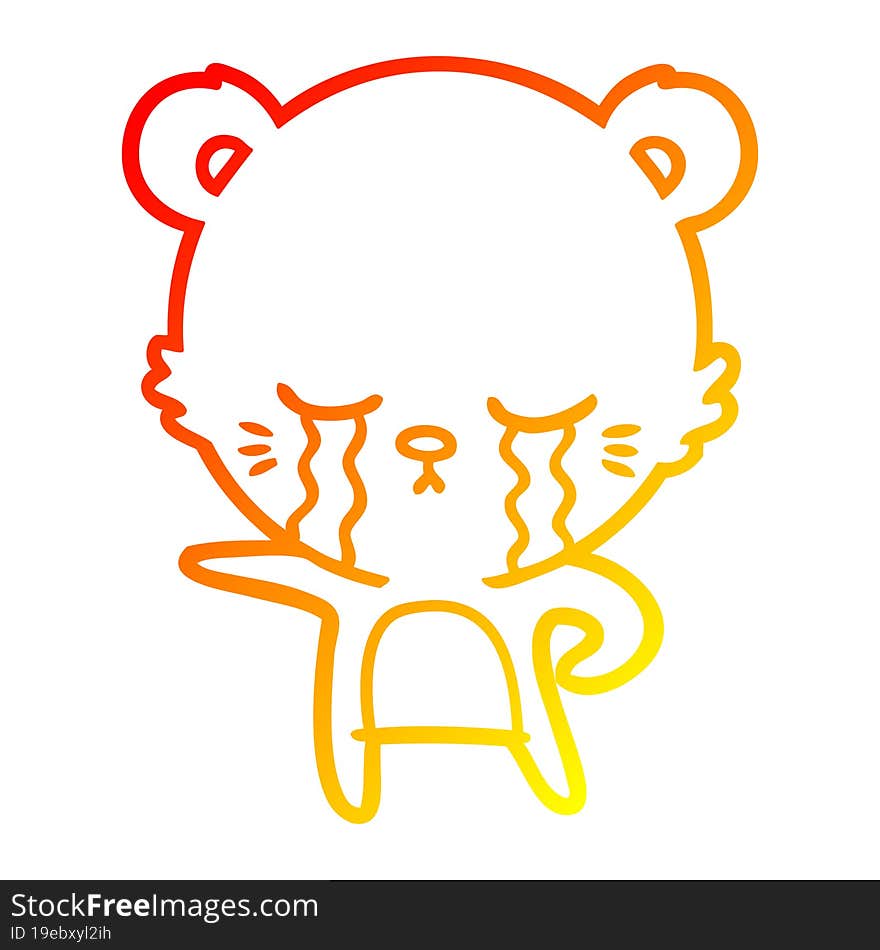 warm gradient line drawing crying cartoon bear