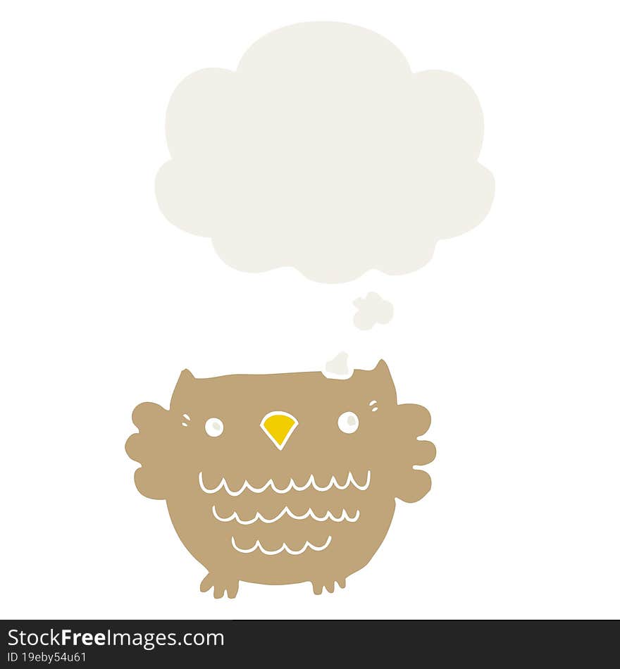 cartoon owl and thought bubble in retro style