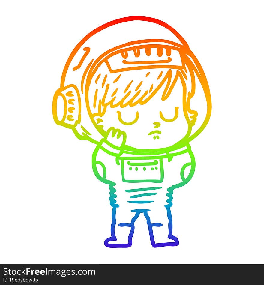 rainbow gradient line drawing cartoon astronaut woman