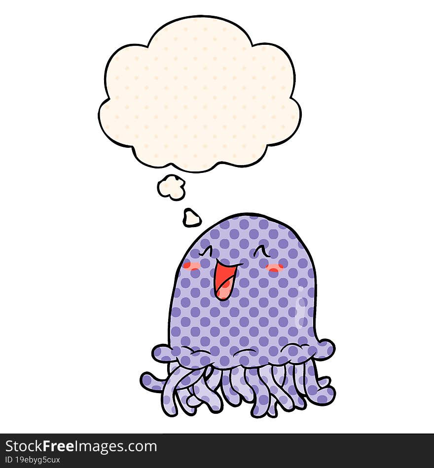 cartoon jellyfish with thought bubble in comic book style