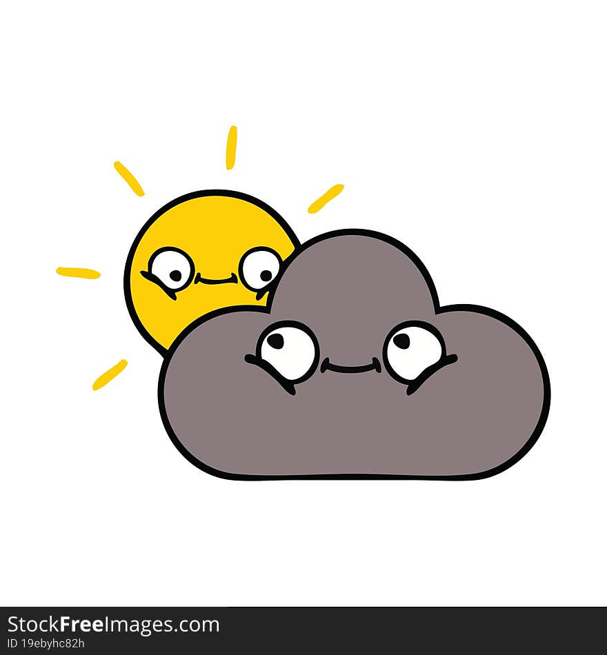 Cute Cartoon Storm Cloud And Sun