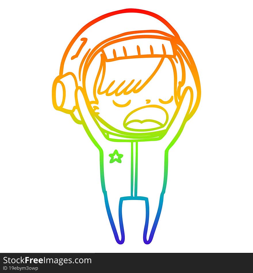 rainbow gradient line drawing cartoon astronaut woman explaining