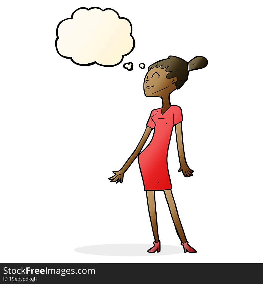 Cartoon Woman In Dress With Thought Bubble