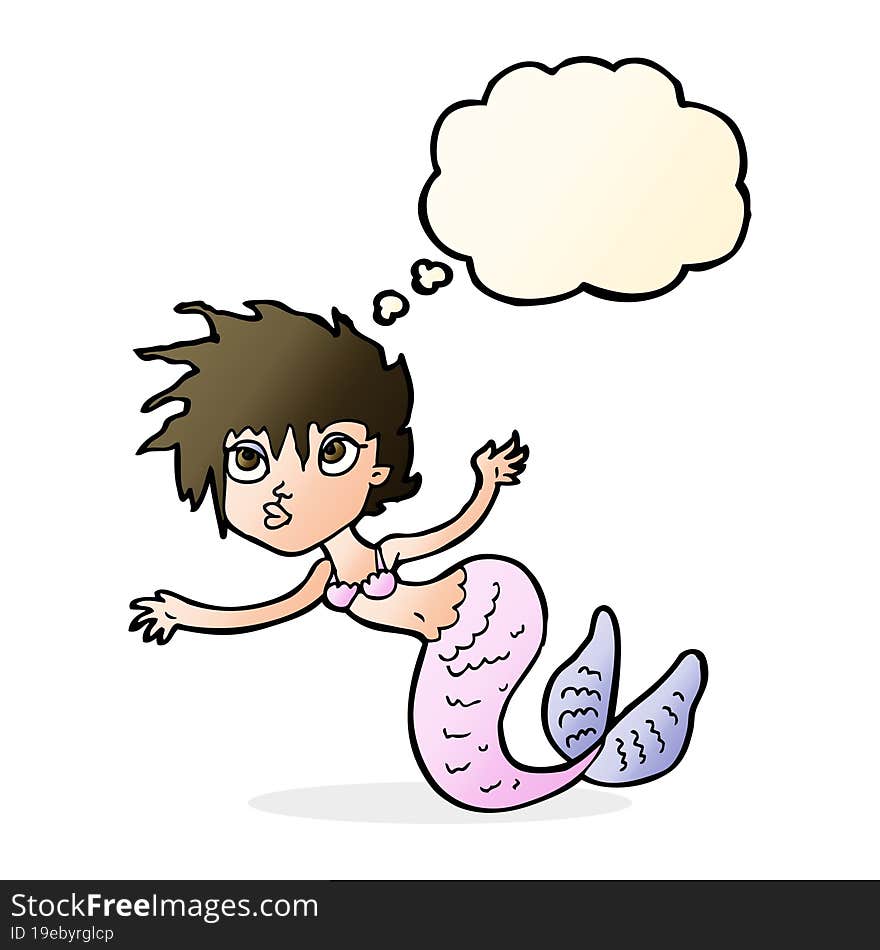 cartoon mermaid with thought bubble