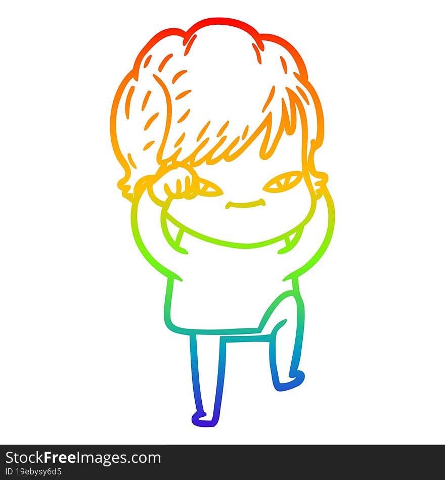 rainbow gradient line drawing of a cartoon happy woman