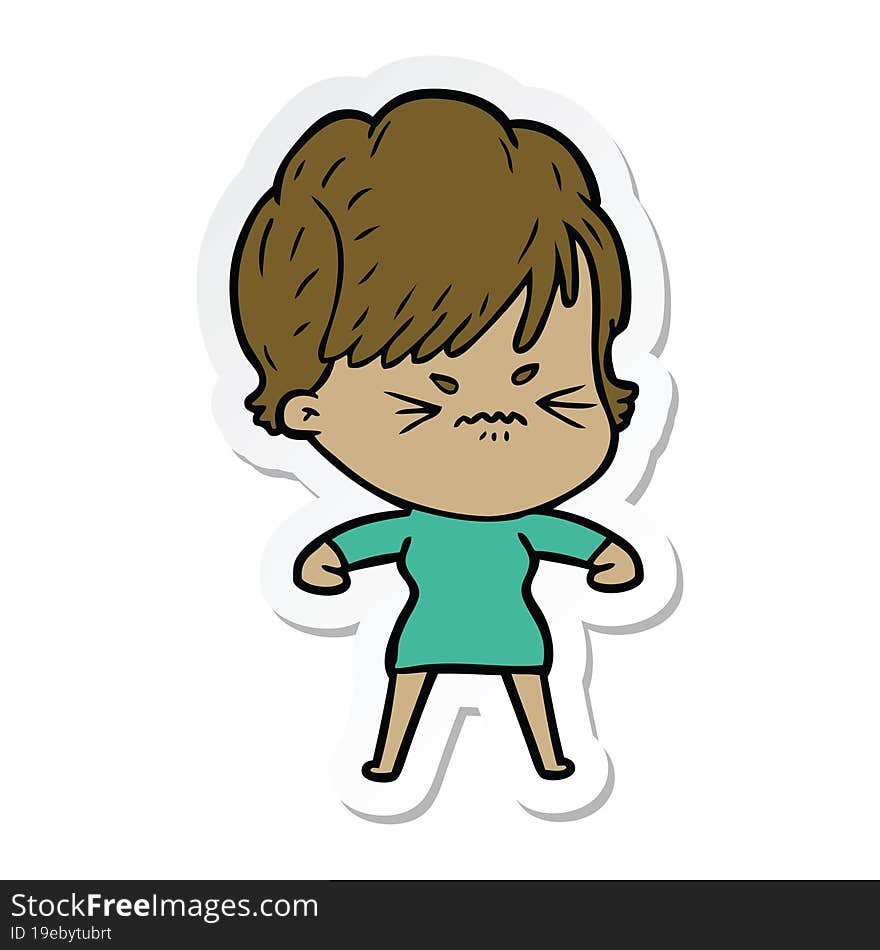 Sticker Of A Cartoon Frustrated Woman