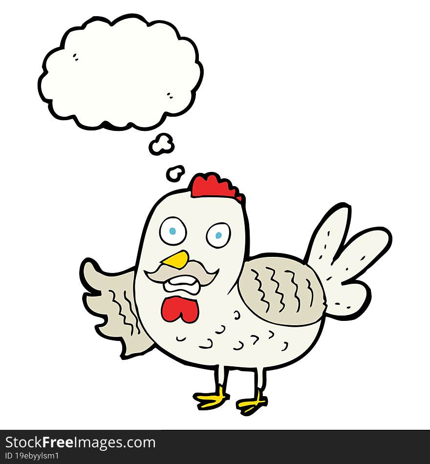 cartoon old rooster with thought bubble