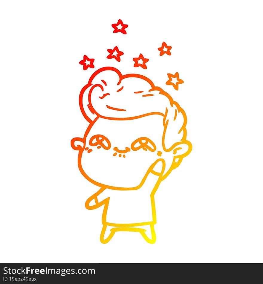 warm gradient line drawing of a cartoon excited man