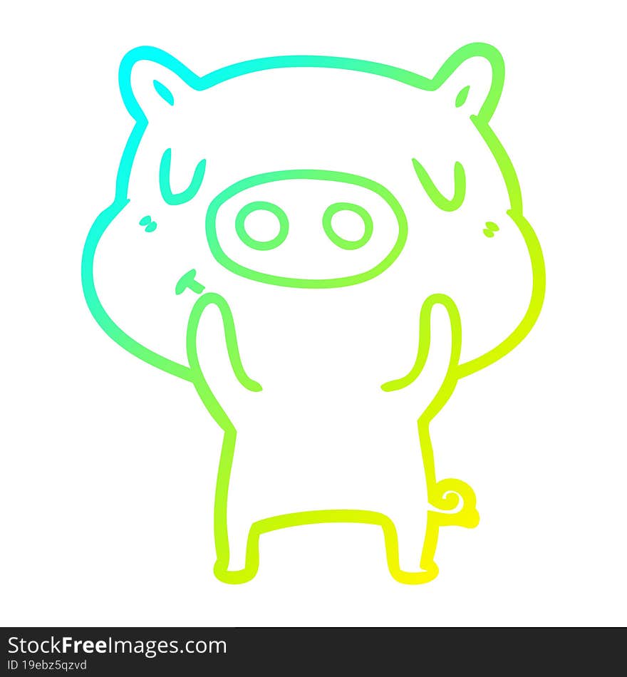 Cold Gradient Line Drawing Cartoon Content Pig