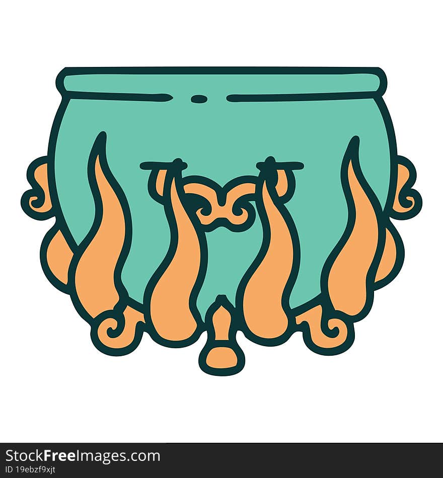 tattoo style icon of lit cauldron