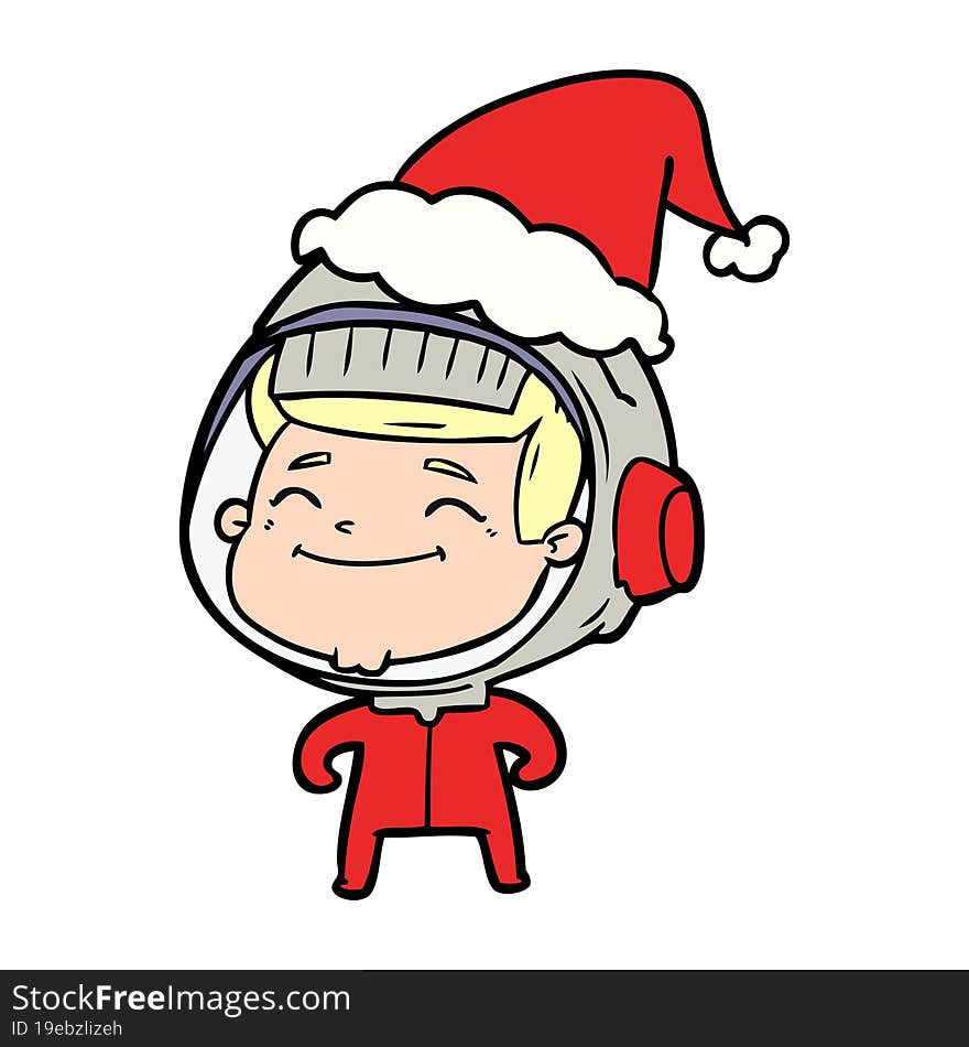 happy line drawing of a astronaut wearing santa hat